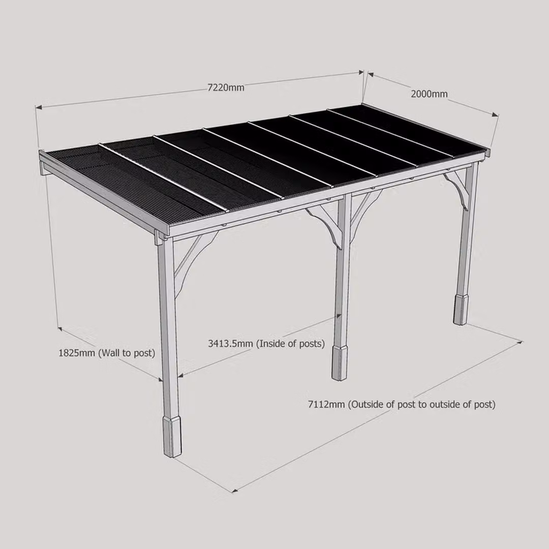 Rutland County Garden Furniture Ltd Wood Lean-to Carport with Polycarbonate Roof, Light Green, W: 722 cm, D: 200 cm, H: 270 cm – 3
