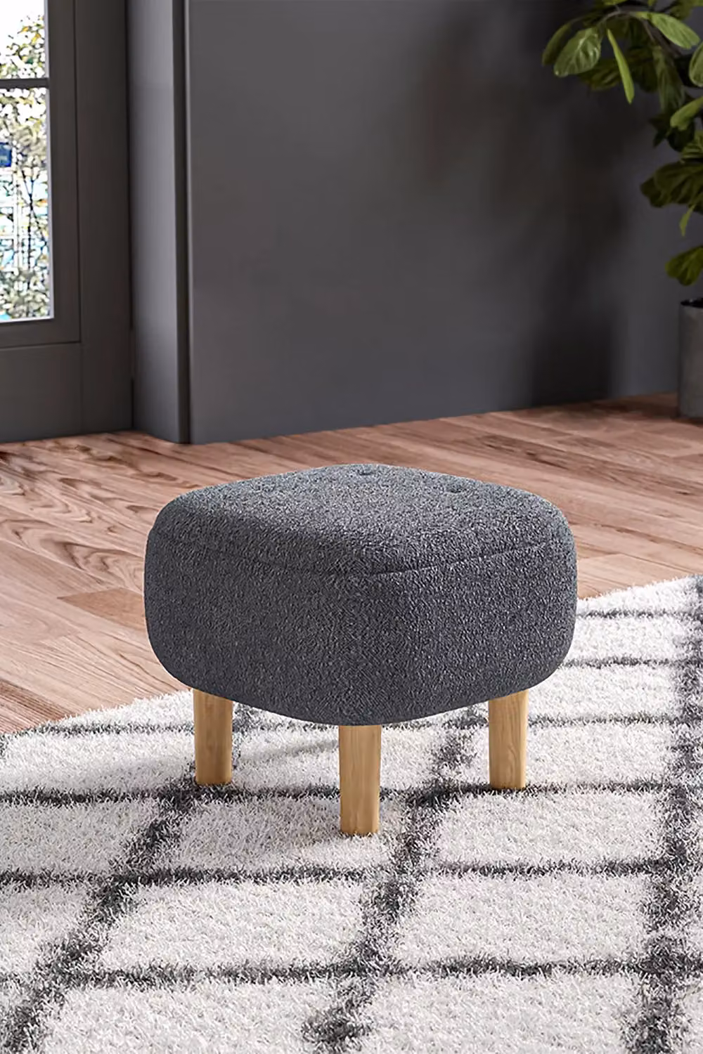 Livingandhome Kamar Wide Square Ottoman Footstool in Grey – 2