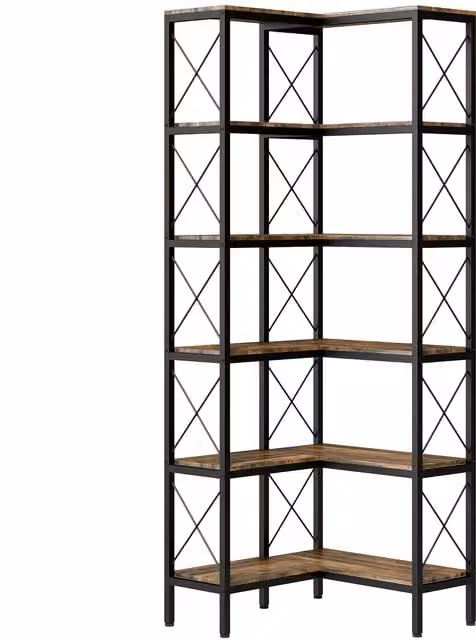 HOMCOM 5-Tier L-Shaped Corner Bookshelf with Industrial Metal Frame, Rustic Brown