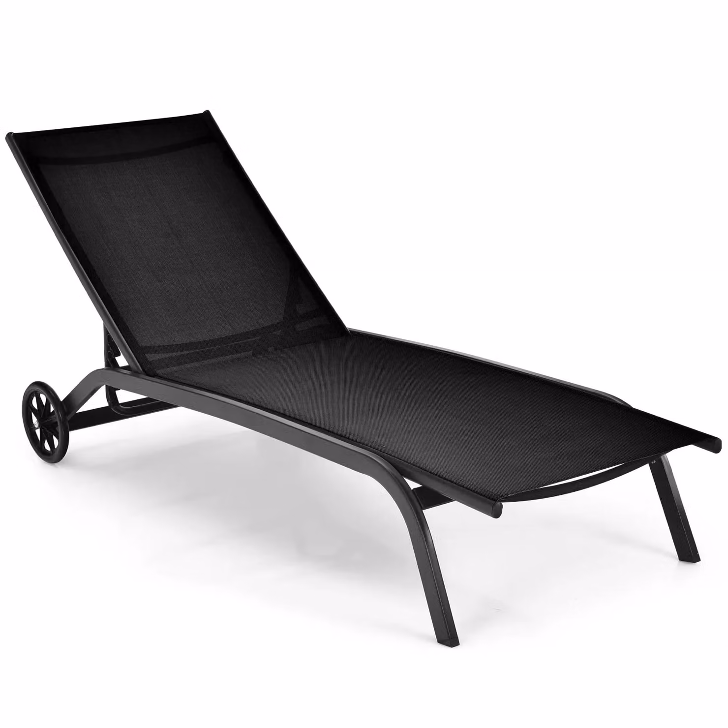 Costway Black Textilene Sun Lounger with 6-Level Adjustable Headrest and Castors – 2