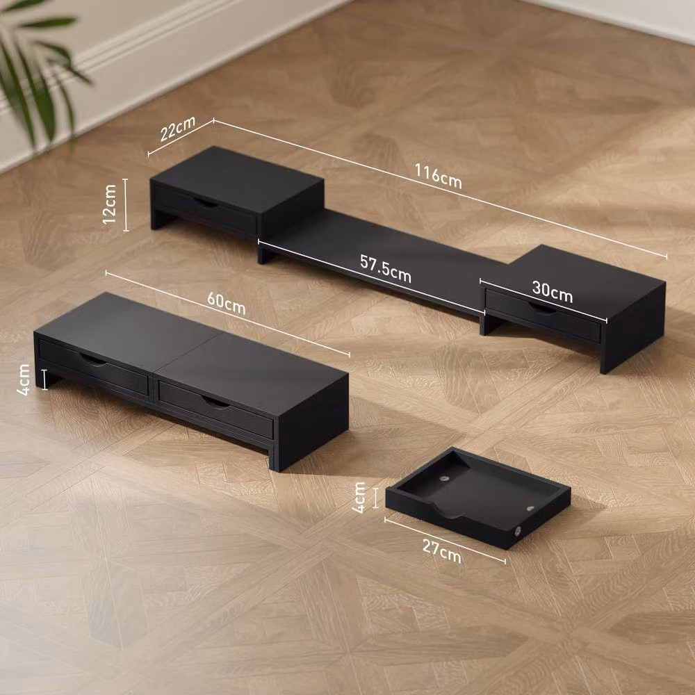 STILVORA Adjustable Monitor Stand Riser with 2 Drawers in Matt Black – 4