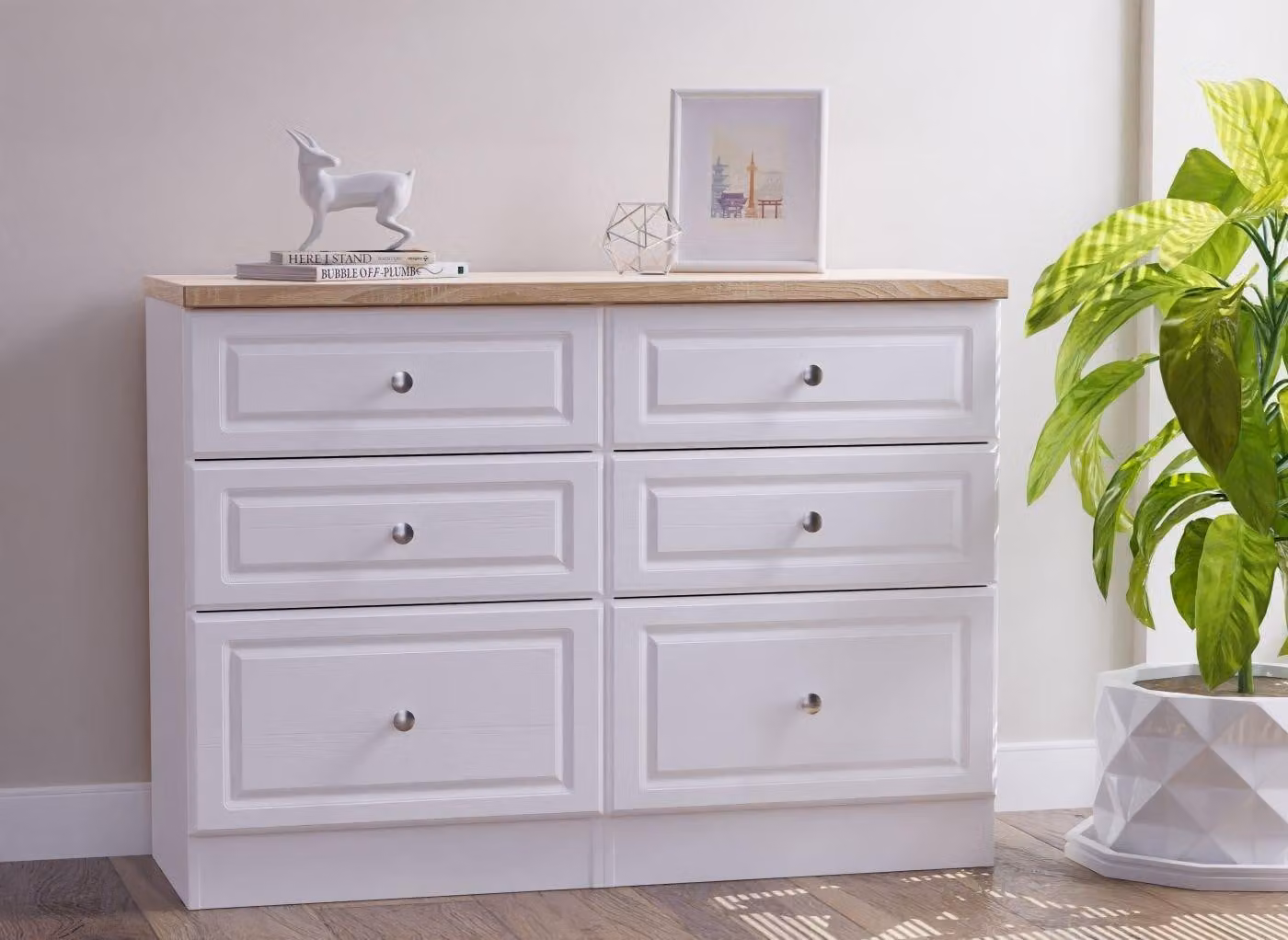 Texas 6-Drawer Chest in White Oak Finish with Soft-Close Drawers
