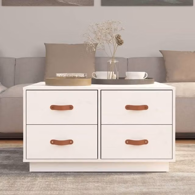 Berkfield Home Beautiful White Solid Wood Pine Coffee Table W/D/H: 80 x 80 x 45 cm – 1