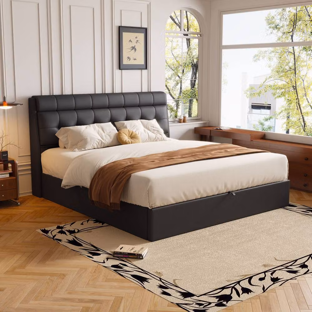 Merax Double Upholstered Ottoman Storage Bed with Headboard in Black, W/D/H: 140 x 200 x 135 cm – 3