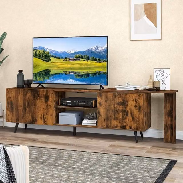 Costway Industrial 55 inch Wooden and Metal TV Stand Entertainment Centre in Brown