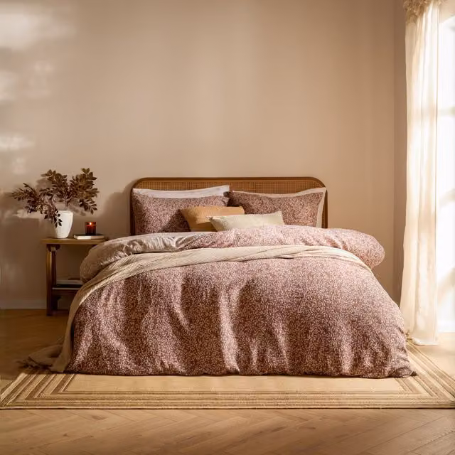 Yard Perrie Leaf Muslin Cotton Duvet Cover Bedding Set in Cinnamon Brown Floral Boho Design