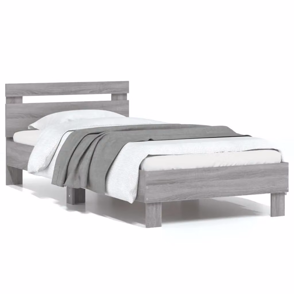Berkfield Home Small Single Bed Frame with Headboard in Grey Sonoma, W: 75 cm x L: 190 cm – 2