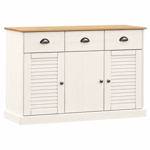 vidaXL VIGO Sideboard with Drawers in White Waxed Solid Pine Wood, W/D/H: 113 x 40 x 75 cm