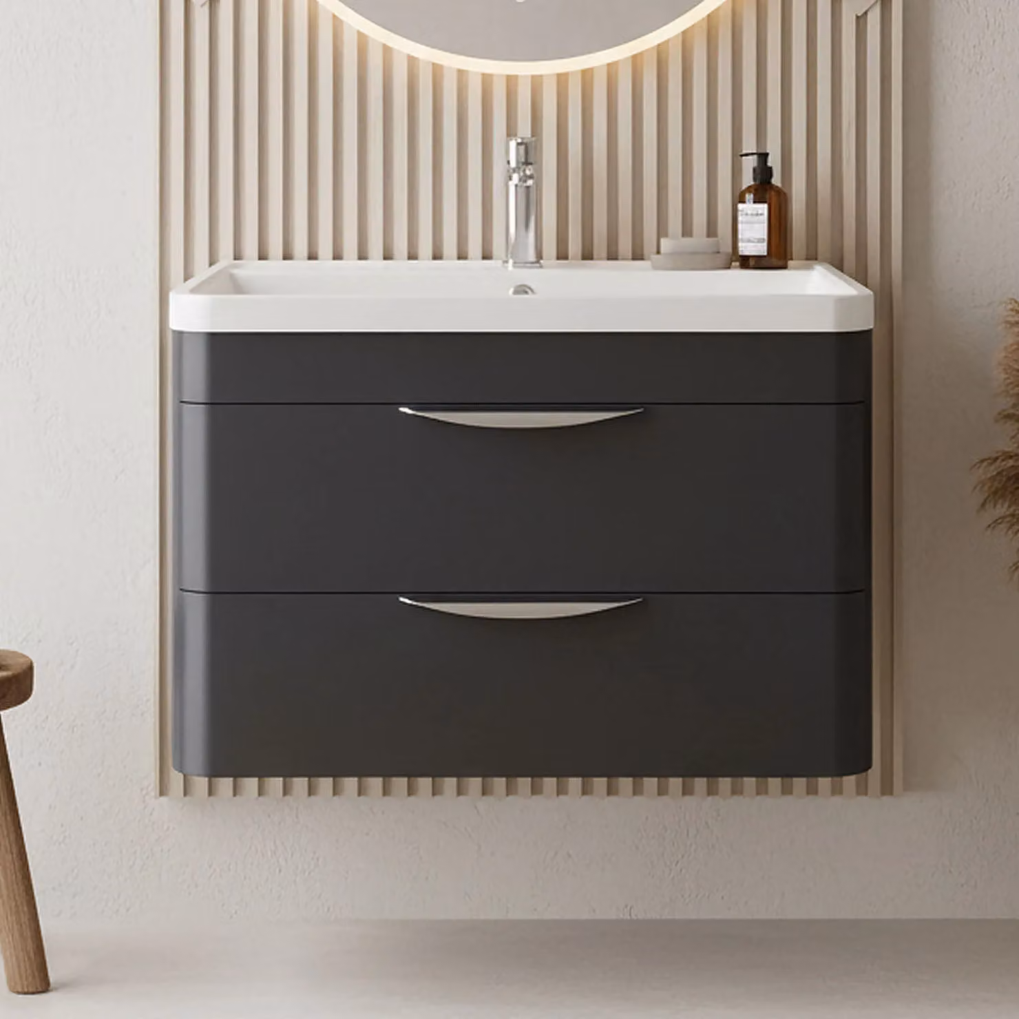 Balterley Wall Hung 2 Drawer Bathroom Vanity Unit and Basin, Dark Grey, W: 75.5 cm, D: 54.0 cm – 4