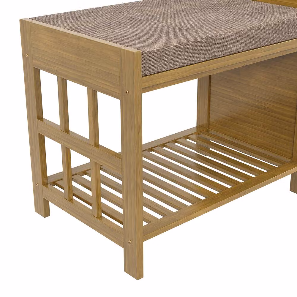 Living and Home Bamboo Entryway Shoe Cabinet and Bench in Brown – 5