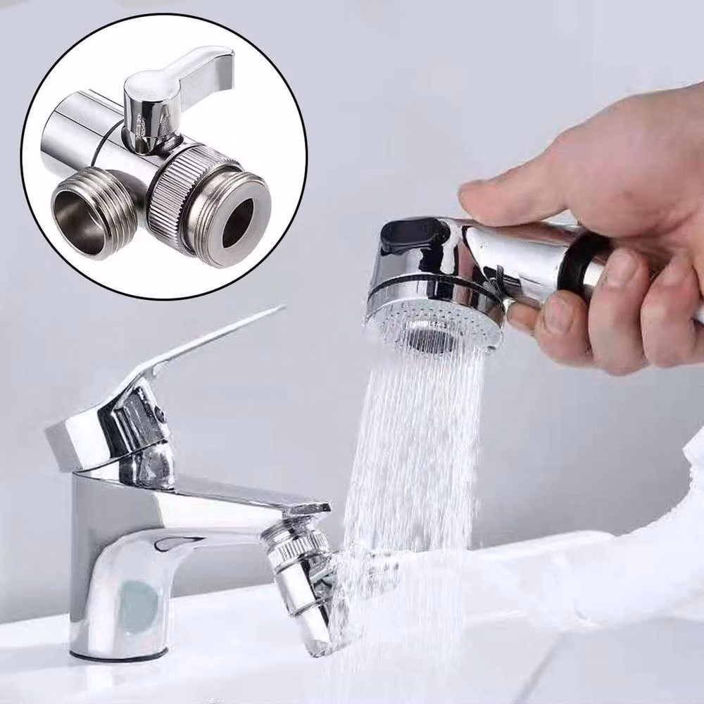 PAWNORA 2 in 1 Brass Bidet Shower Head Diverter T Valve Adapter in Silver – 4