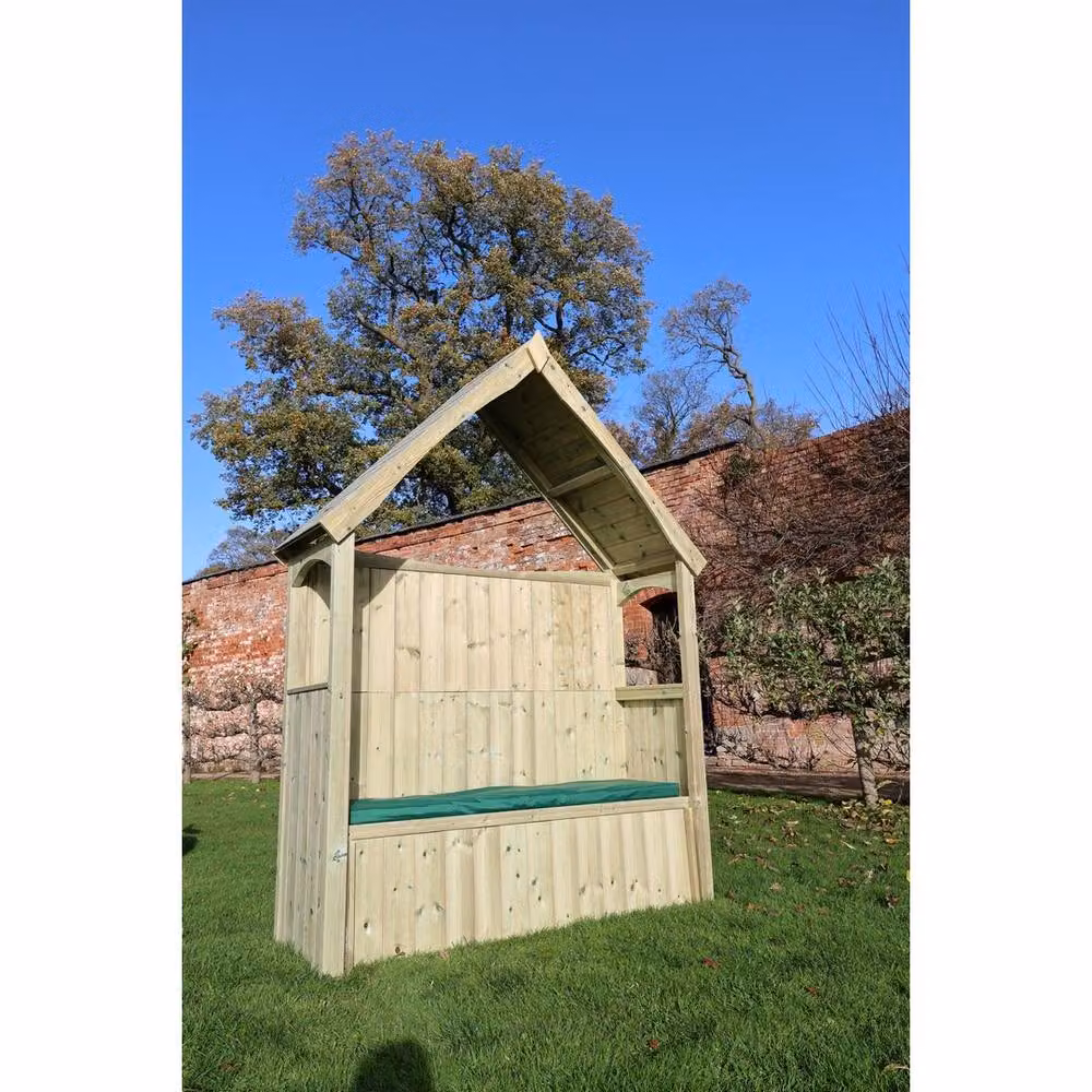 Churnet Valley Garden Furniture Ltd Willow 3 Seat Storage Arbour with Waterproof Cushions in Light Tan, W/D/H: 235 x 179 x 179 cm – 2