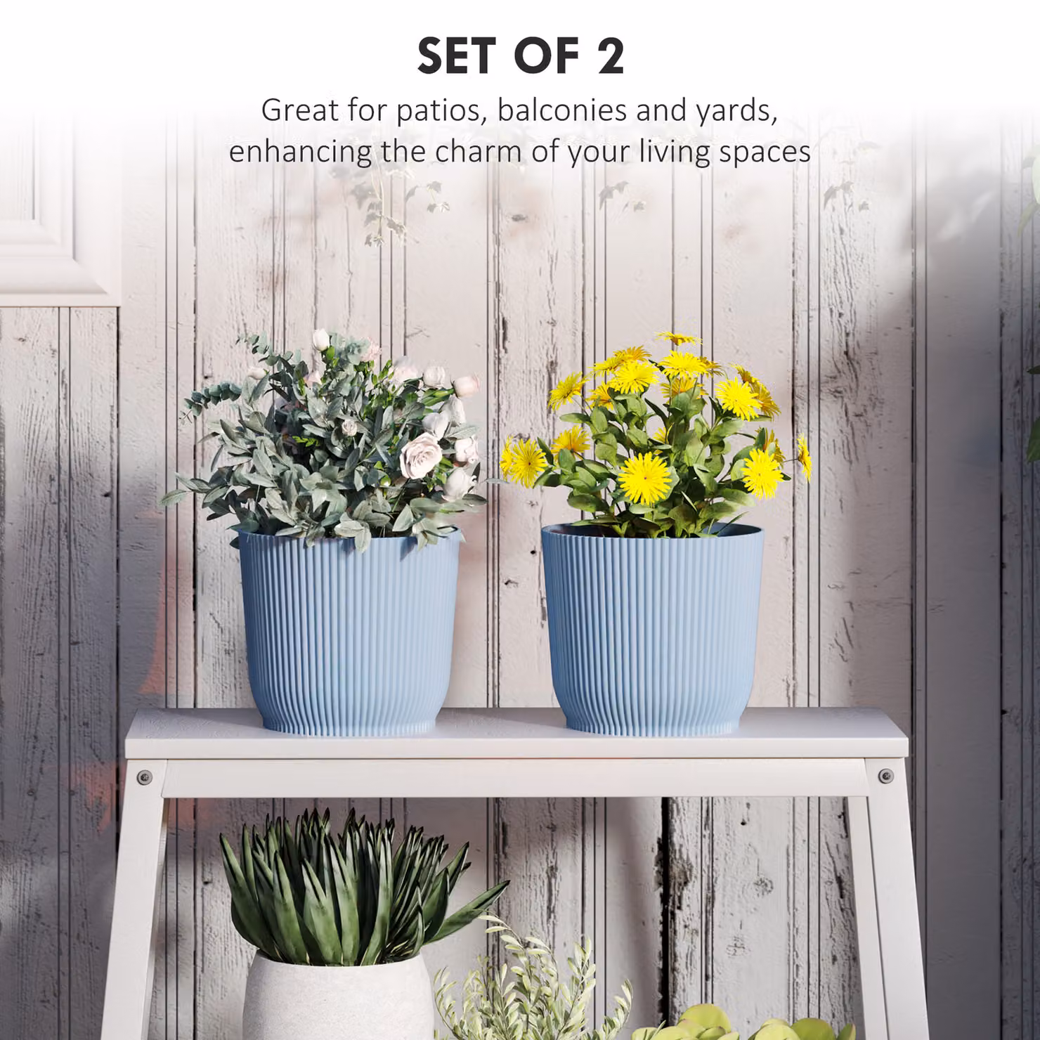Outsunny Set of Two Blue Plastic Indoor Plant Pots, Diameter: 22 cm – 4