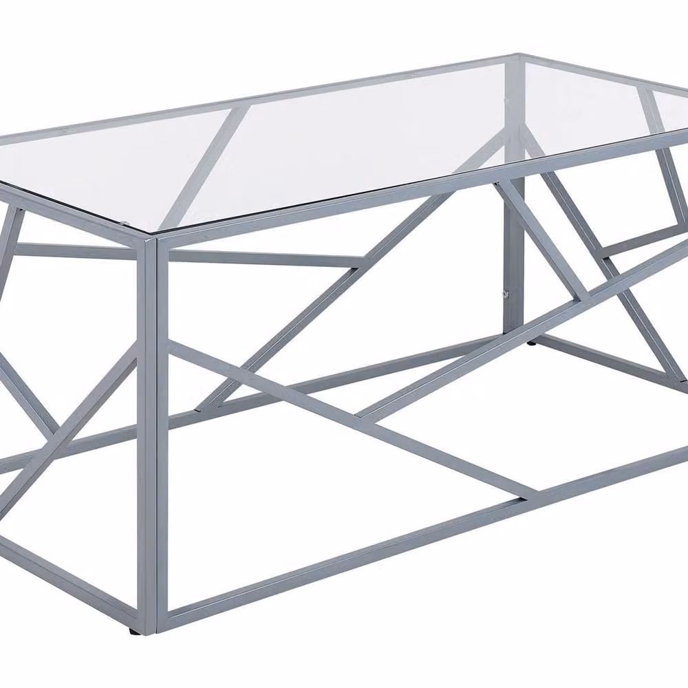 Wyld and Coco Geometric Glass Coffee Table with Silver Frame, W: 100 cm, D: 50 cm – 2