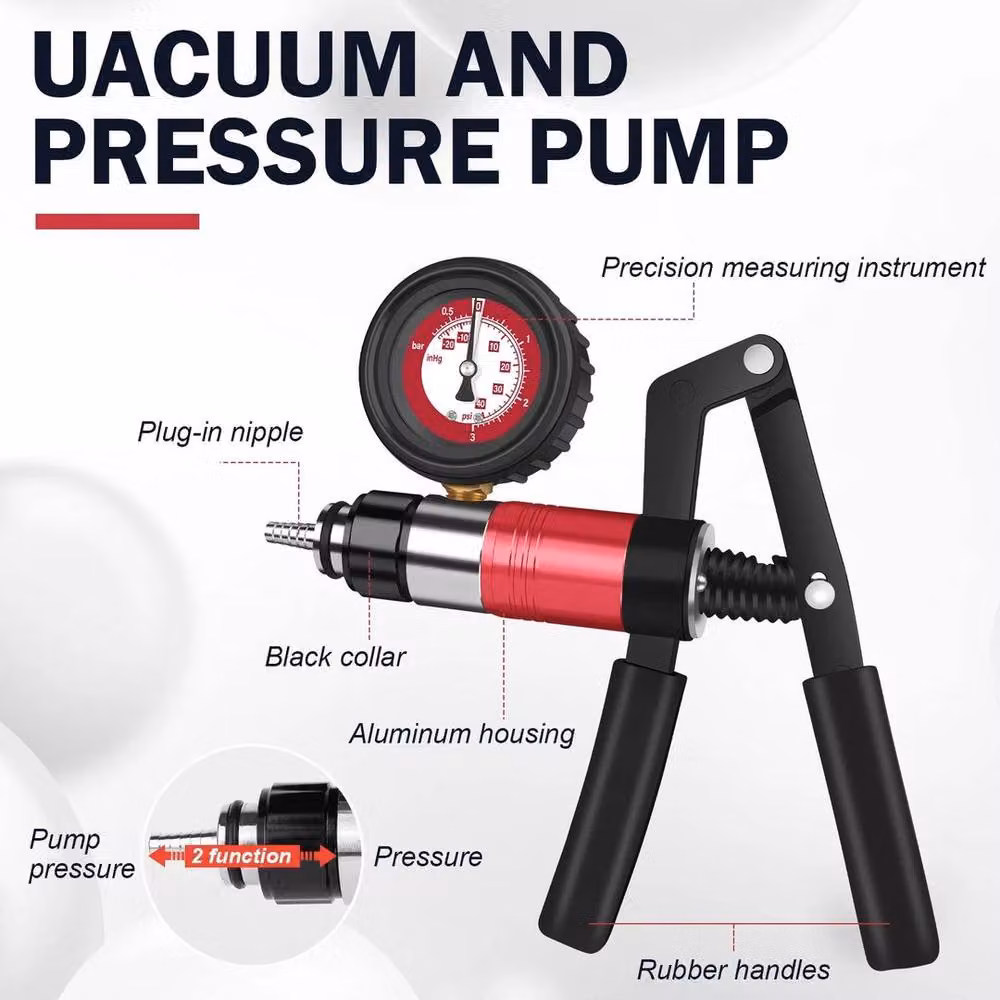 SPETLEK 23-Piece Hand Held Vacuum and Pressure Pump Tester Tool Set in Red with Brass Components, W: 1000 mm, D: 400 mm – 6