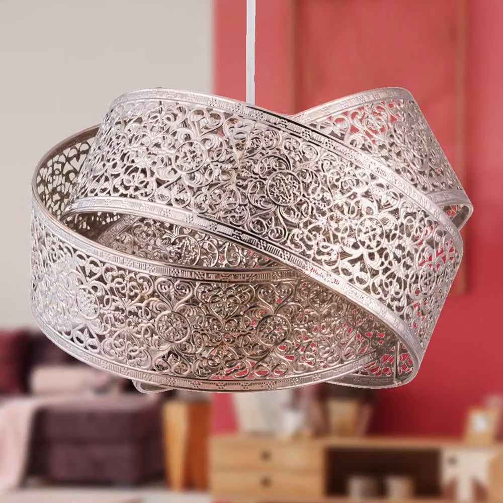 First Choice Lighting Set of 2 Moroccan Style Silver Metal Ceiling Light Shades – 2