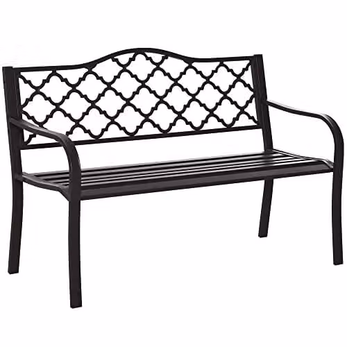 Outsunny Antique Style 2 Seater Garden Bench in Brown Powder Coated Steel, W/D/H: 128 x 60 x 89 cm