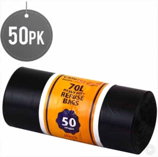 KDMD Heavy Duty Black Bin Bags 70L 50 Pack Large Refuse Sacks – 1