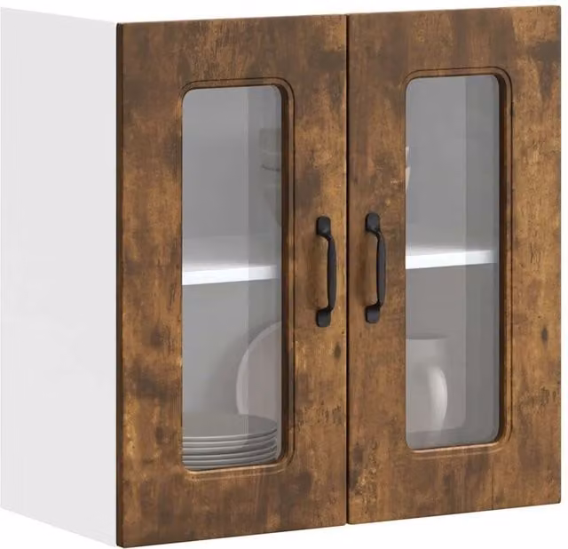 Berkfield Home Kalmar Kitchen Wall Cabinet with Glass Doors in Smoked Oak Brown – 1