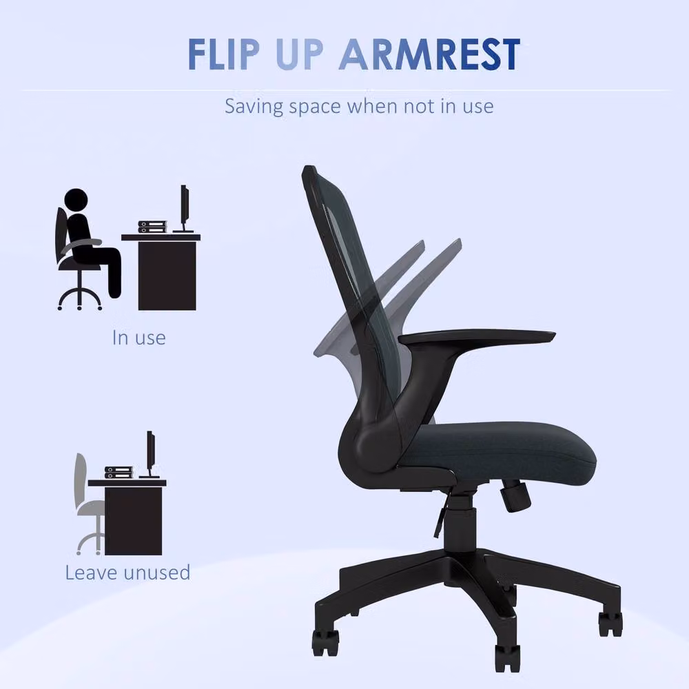 STILVORA Modern Grey Fabric Task Chair with Swivel and Flip-up Armrests – 7