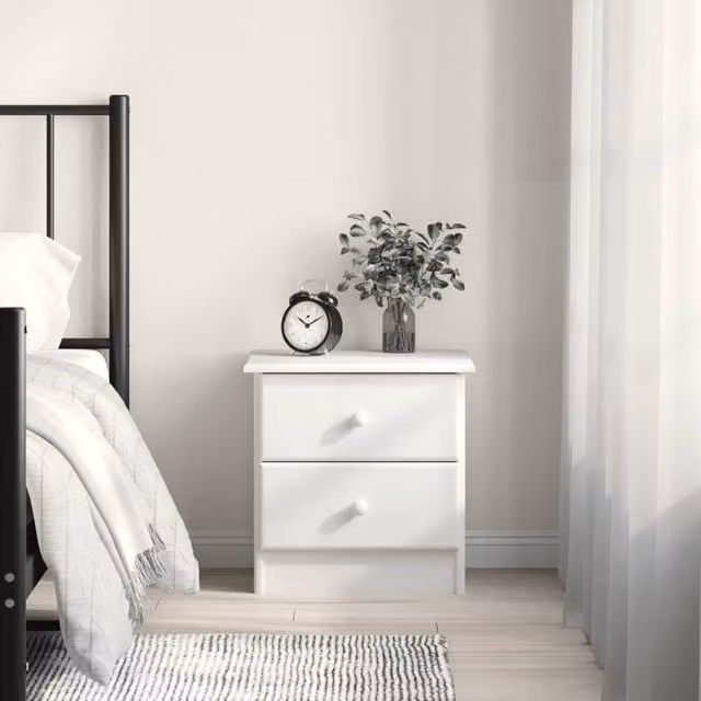 Berkfield Home Alta Bedside Cabinet in White Solid Pine Wood, W: 43 cm, D: 35 cm, H: 40.5 cm