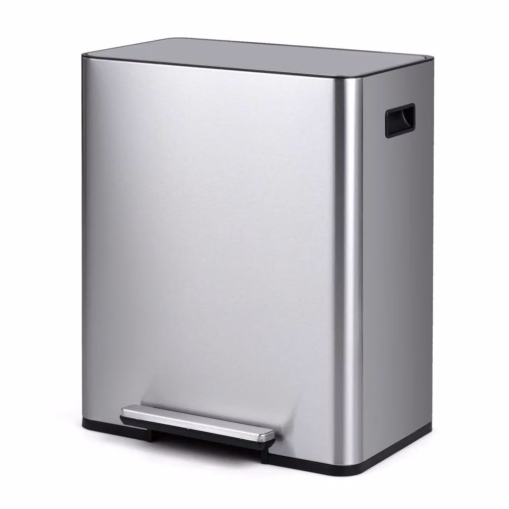 Costway 60L Stainless Steel Pedal Trash Can with 2 Removable Inner Buckets in Silver – 10