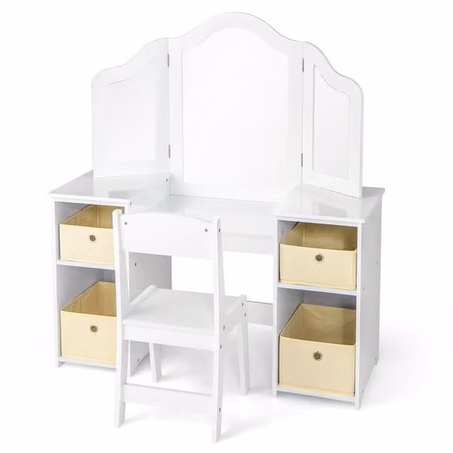 Costway Kids Dressing Table with Stool in White