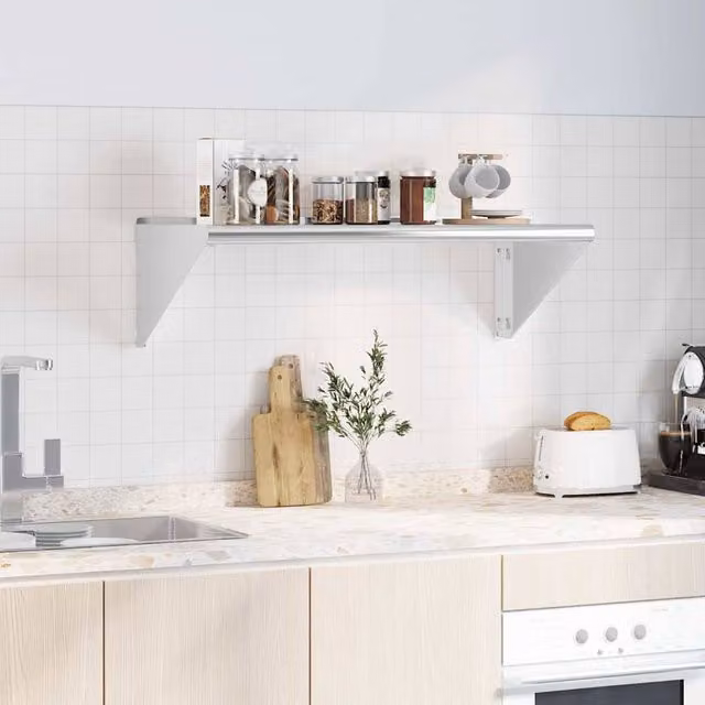 Berkfield Home Wall Mounted Metal Shelf in Silver, W: 100 cm, D: 45 cm, H: 31 cm