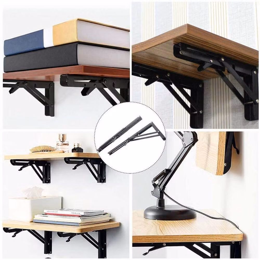 VOGREX Black Folding Bracket Table Extension Shelf Wall Hinges, 2 Piece Set – 3