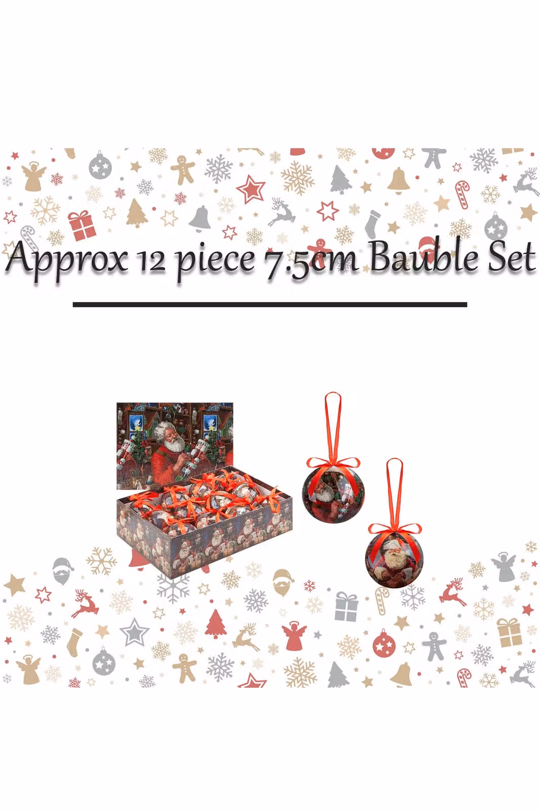 VFM e-Store Santa's Workshop Christmas Bauble Set, 12 Piece Multicolour Round Hanging Ornaments, Diameter: 7.5 cm – 2