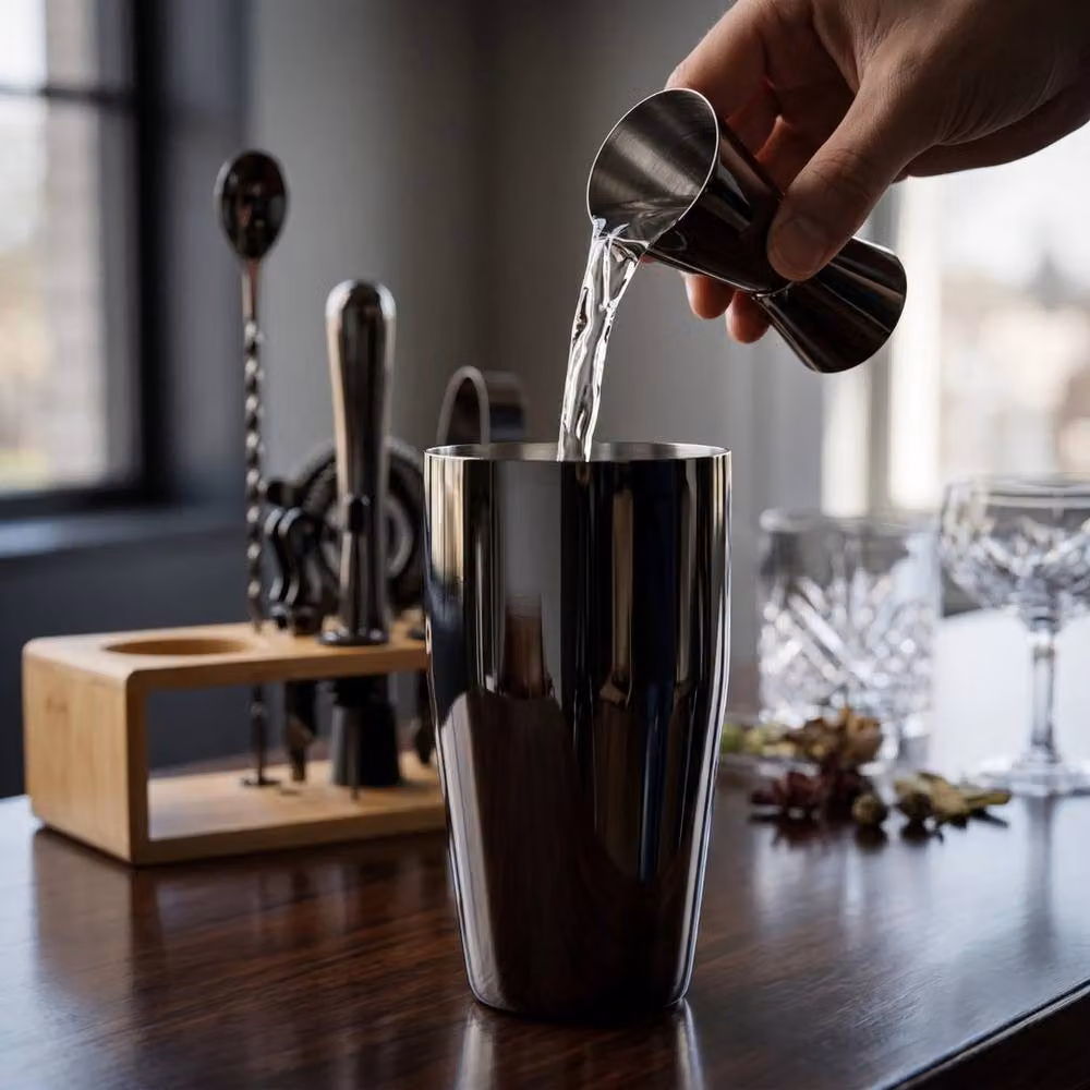 FLAVORA Black 9 Piece Stainless Steel Bartender Set Cocktail Shaker Kit – 4