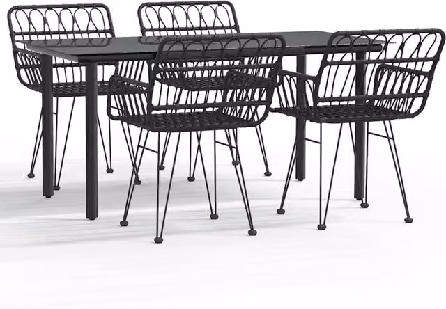 Berkfield Home 5 Piece Black Poly Rattan Garden Dining Set – 1