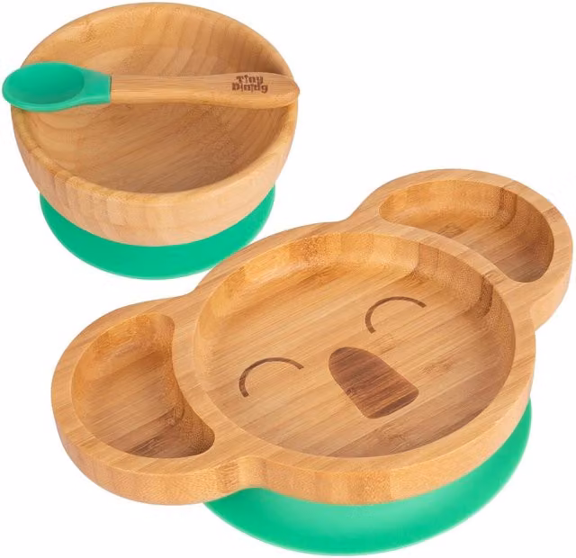 Tiny Dining Childrens Bamboo and Silicone Koala Divided Dinner Set in Green