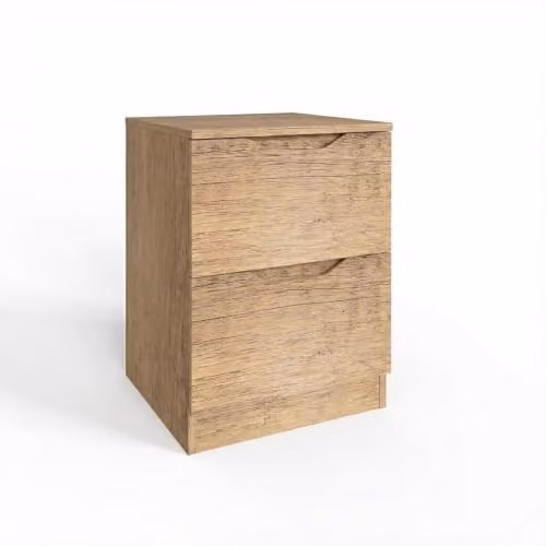 FWStyle Luno 2 Drawer Oak Bedside Chest in Brown, H 55 x W 40 x D 40 cm