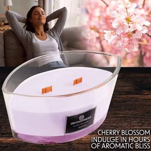 Deco Express Cherry Blossom Scented Woodwick Candle in Pink – 3