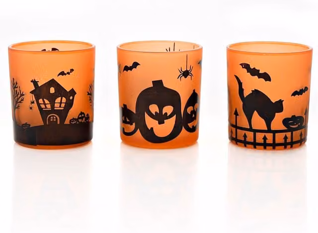 The Novelties Company Hocus Pocus Halloween Set of 3 Assorted Multicolour and Orange Glass Votive and Tealight Holders