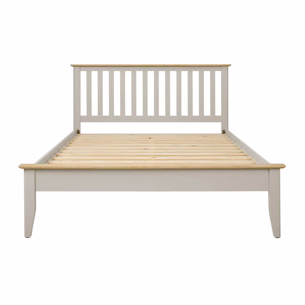 Statement Furniture Pembroke Double Bed Frame in Stone with Oak Tops and Slatted Headboard, W/D/H: 140 x 200 x 114 cm – 2