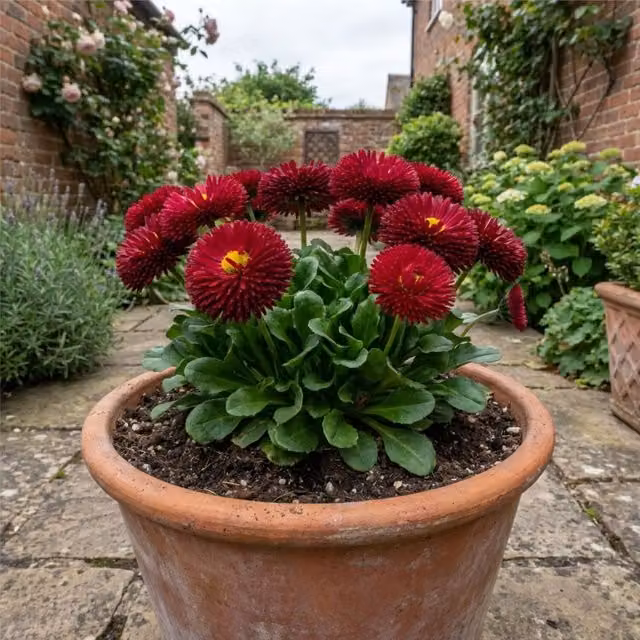 Plants by Post Bellis Habanera Red Daisy Crimson Red 2L Potted Bedding Plant