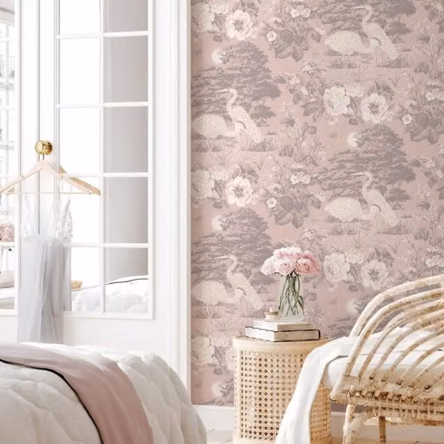 Belgravia Decor IZUMI Pink Floral and Botanical Vintage Landscape Wallpaper Roll