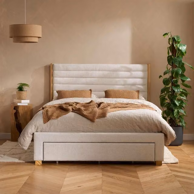 Birlea Arabella Grey Velvet Fabric and Wood Double Storage Bed Frame with Drawers, 140 x 200 cm