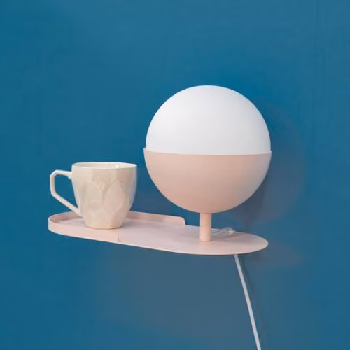 ValueLights Marlow Blush Pink Metal Plug-in Wall Shelf Lamp with Glass Sphere Lampshade – 2