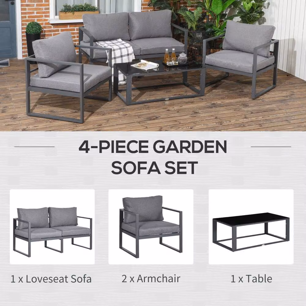 Wyld Haus Luro 4 Seater Grey Garden Sofa Set with One Two Seater and Two Armchairs – 4