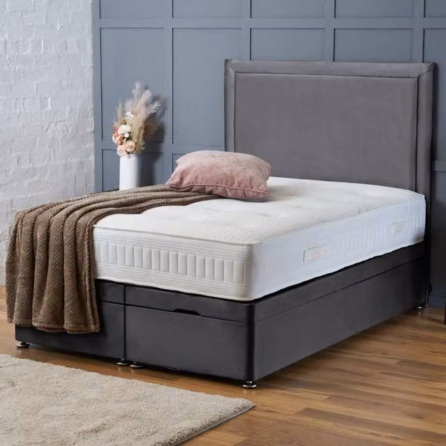 BSSPOKE Ella Ottoman Divan Bed with 54 inch Headboard in Grey Plush Velvet, W/D/H: 120 x 200 cm – 1