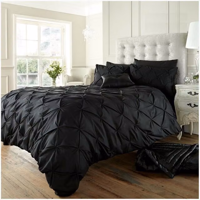 Smart Living Black Polycotton Pintuck Duvet Cover and Pillowcases Set, W/D/H: 135 x 200 cm and 50 x 75 cm