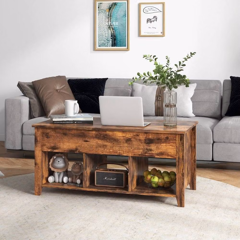 VOGREX Modern Rectangular Wooden Lift Top Coffee Table in Brown – 5