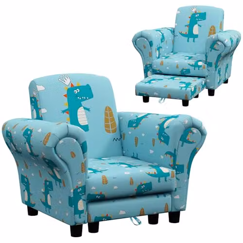 AIYAPLAY Kids Armchair and Stool Set in Blue Cloud Design for Ages 1.5-3 Years