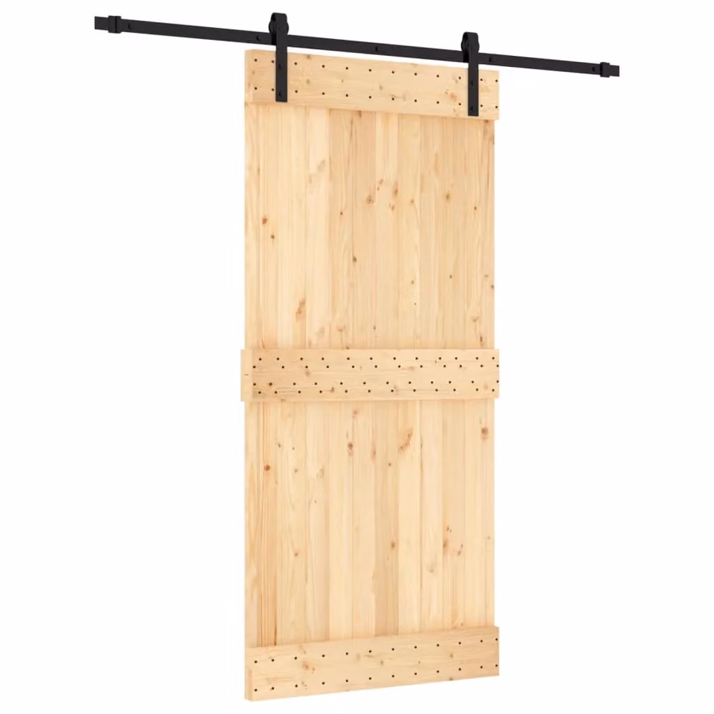 Berkfield Home Rustic Solid Pine Sliding Door with Hardware Set in Brown, W: 95 cm, H: 210 cm – 2