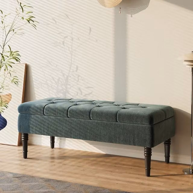 Lifeideas Rectangular Upholstered Storage Bench in Green