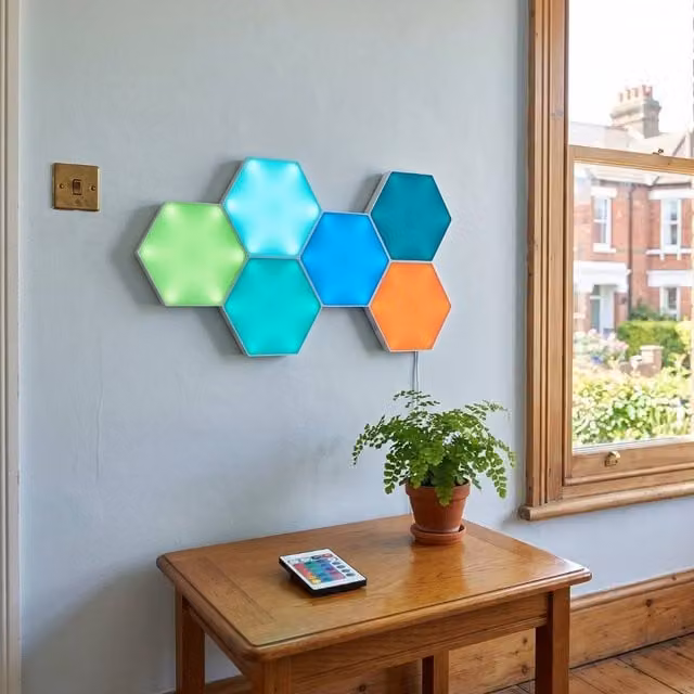 HOME LUXE INTERIOR Aura RGB LED Touch Hexagon Wall Lights, 6 Pack Multicolour Modular Tiles with Remote Control – 1