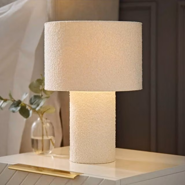 FORGEVIO Modern Beige Boucle Fabric Table Lamp with Warm White Bulb